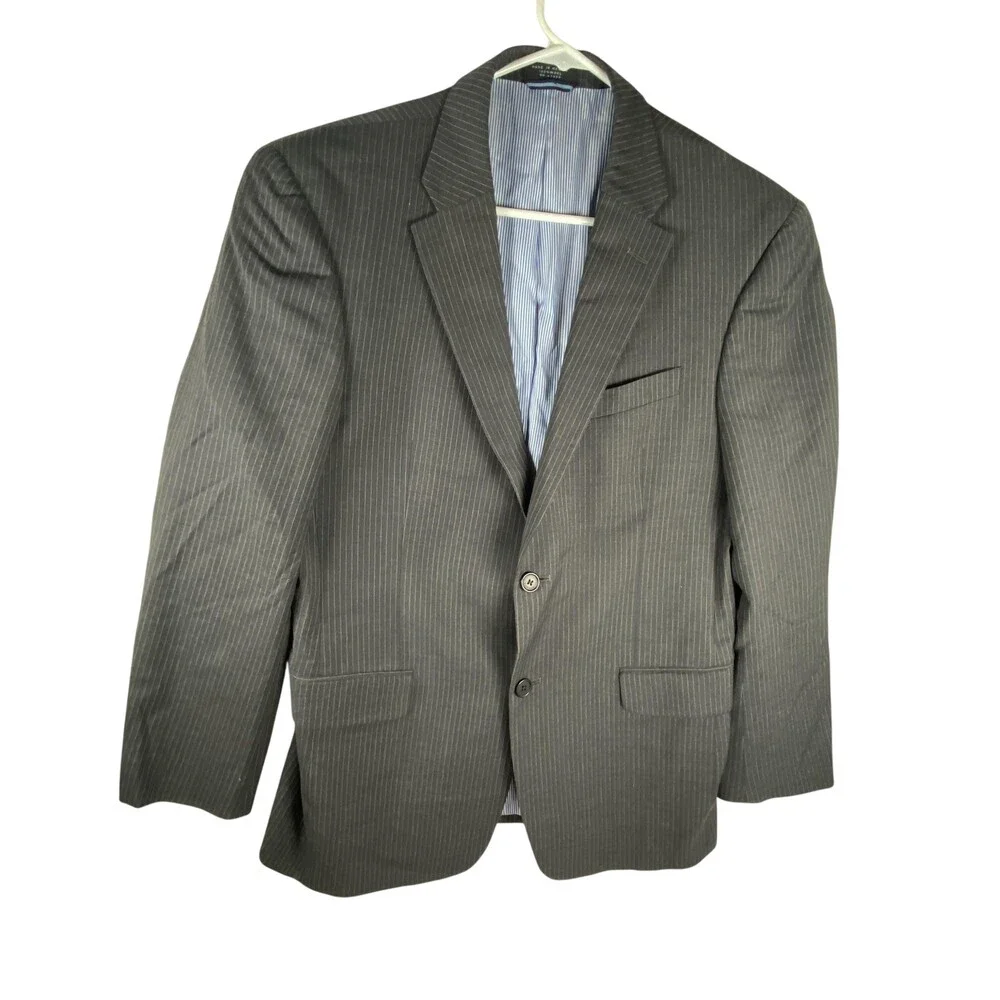 Tommy Hilfiger Suit Jacket Mens 40R Gray Pinstripe 100% Wool 2 Button Blazer
